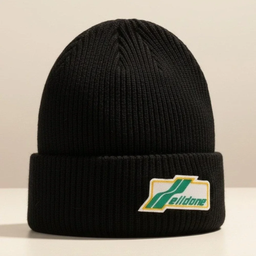We11done Mirror Logo Ribbed Beanie - Black - One Size - NIB